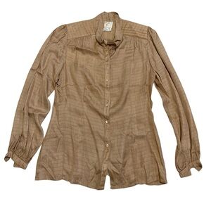 Vintage Simon Chang Tyfoon Inc. Taupe Gingham Textured Blouse 7/8